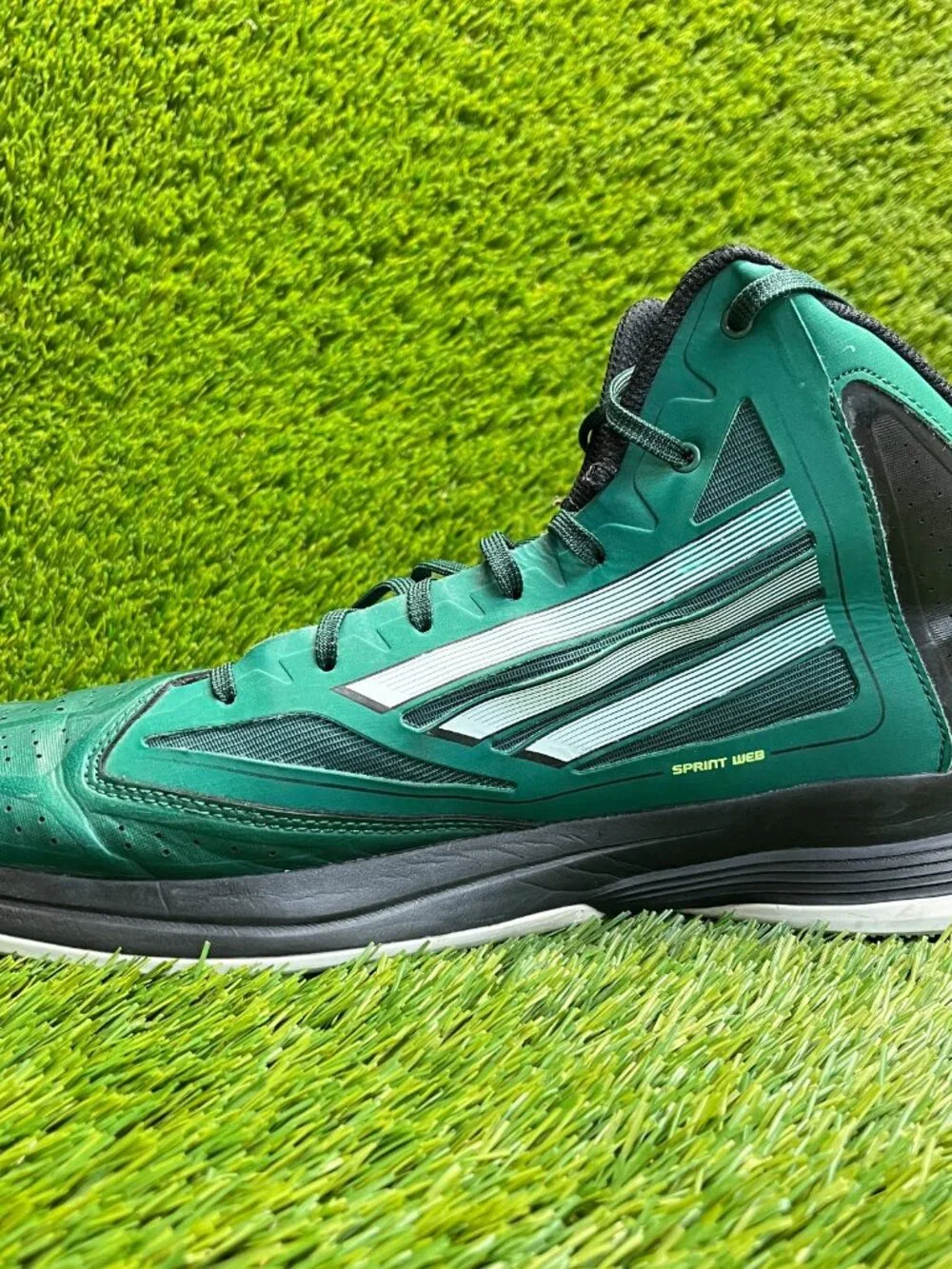Adidas Adizero Mens Size 13 Green Black White Athletic Basketball Shoes Sneakers